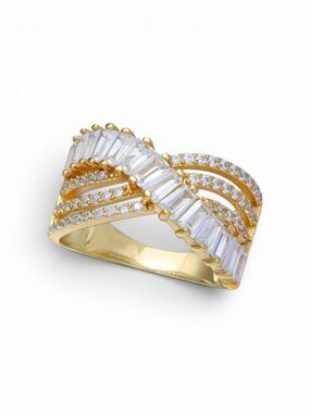 Gold-Tone CZ Crossover Ring
